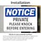 Signmission Private Please Knock Before Entering OSHA Notice Sign, Vinyl Decal, 10in W x 7in L, 2PK OS-2PACK-NS-D-710-L-17824 - alternate 2